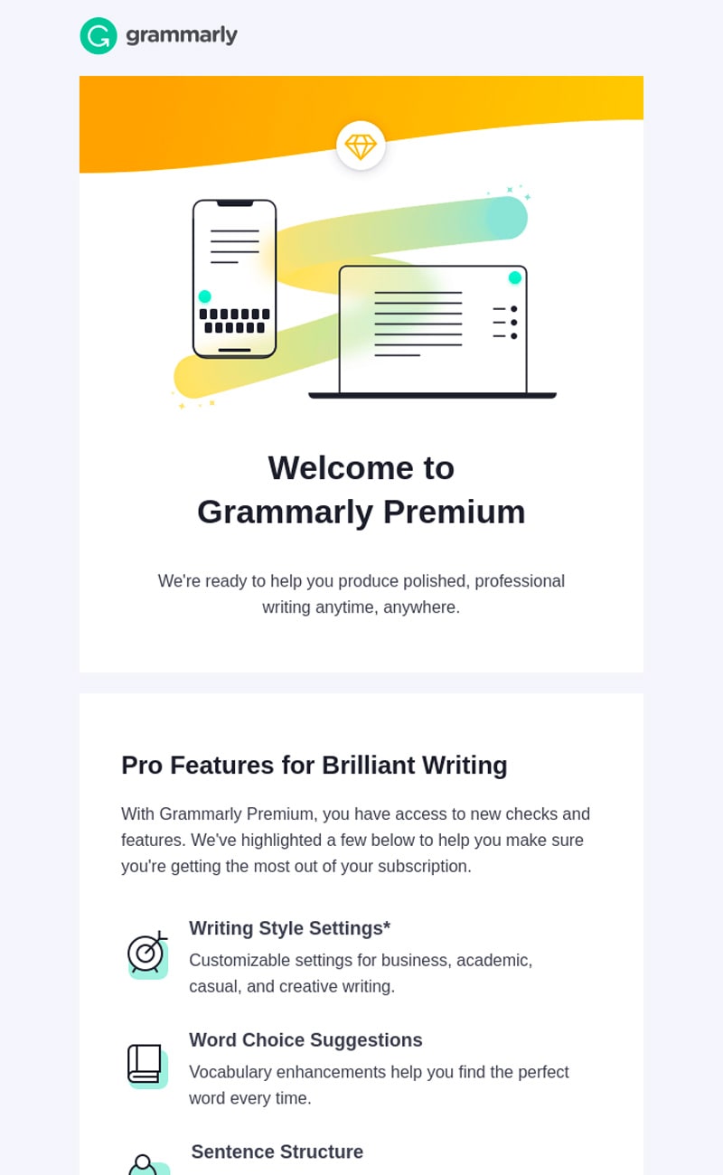 Grammarly Premium benefits: improved writing and style features.