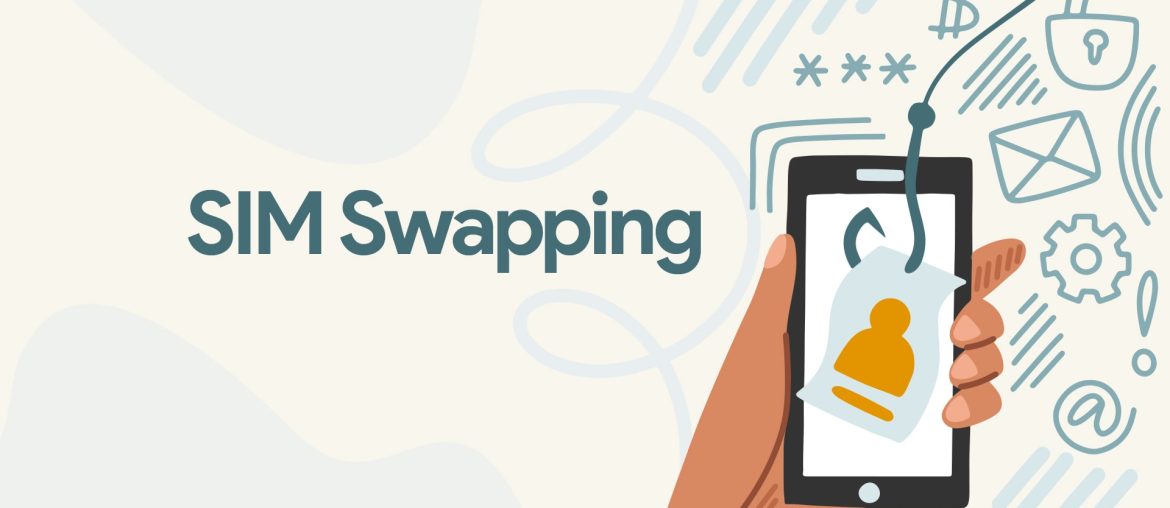 SIM swapping threat on smartphone illustration.