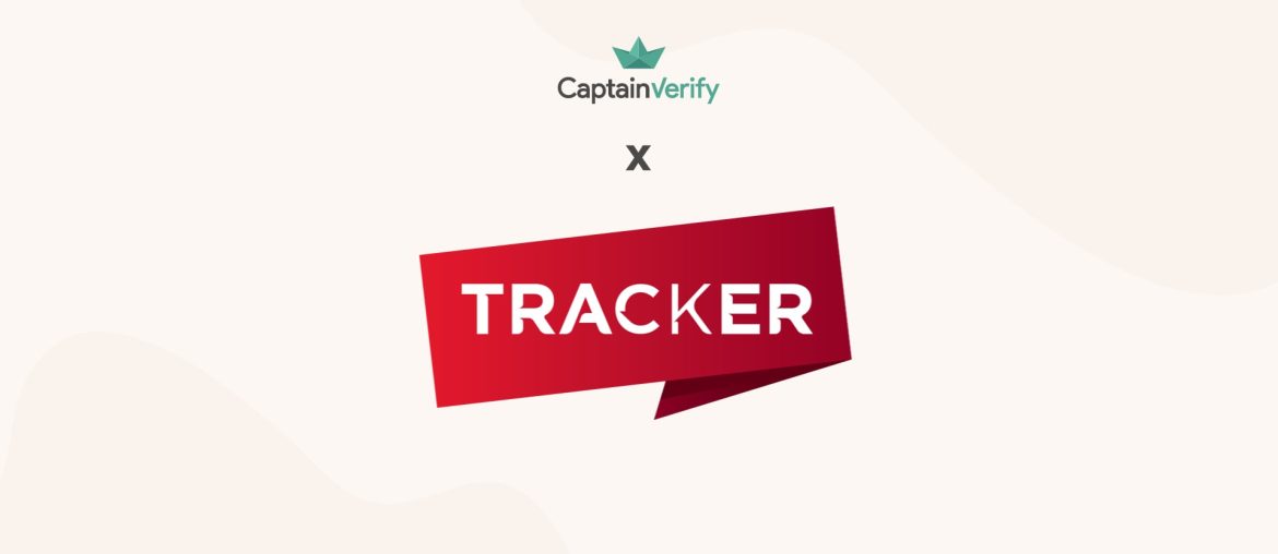 Captain Verify and Tracker logo collaboration graphic