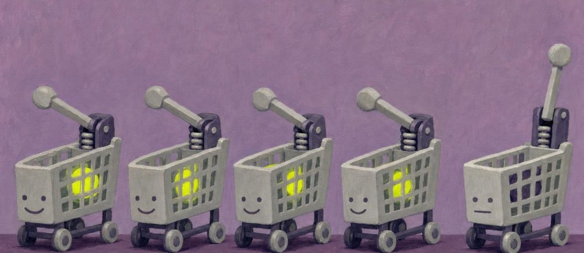 Abandoned Cart: The 3 Data Points That Trigger Your Email Five miniature carts, four smiling and one sad