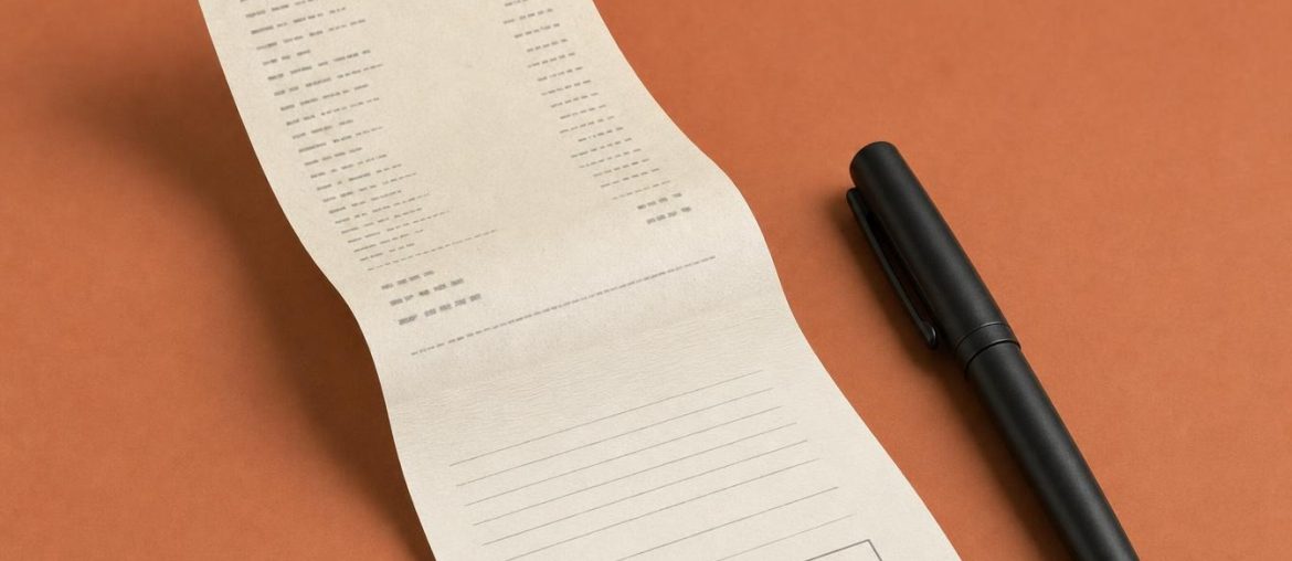 Receipt whose bottom extends into a form to sign, with an empty signature box and a capped pen placed beside it