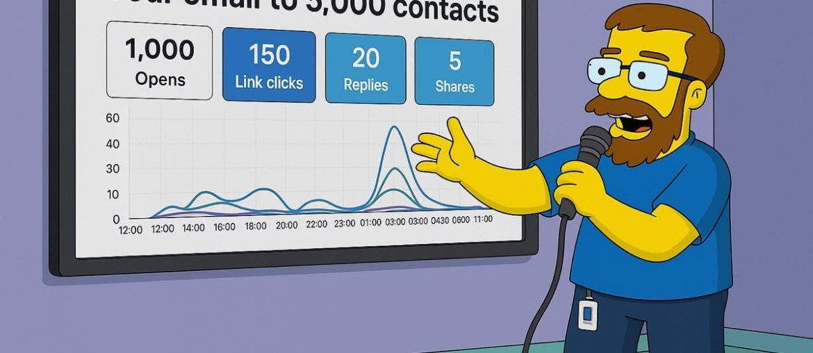Mann präsentiert E-Mail-Statistiken auf Bildschirm