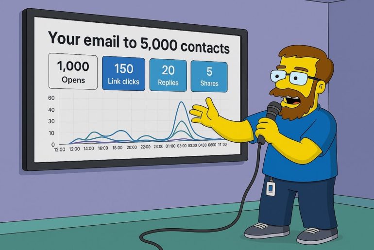 Mann präsentiert E-Mail-Statistiken auf Bildschirm