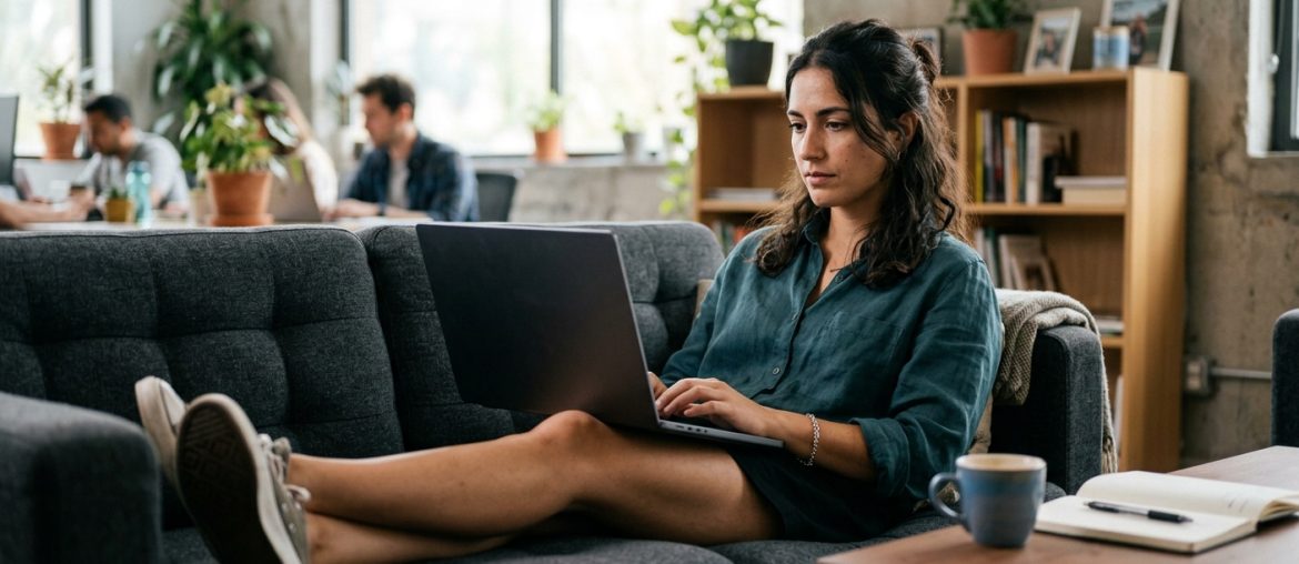 Frau arbeitet am Laptop