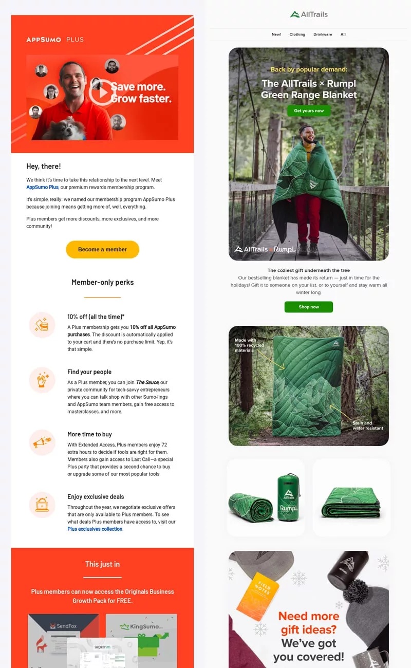 Promociones de AppSumo y manta verde AllTrails.