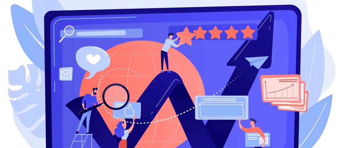 Personas evaluando gráficos de marketing digital con éxito.