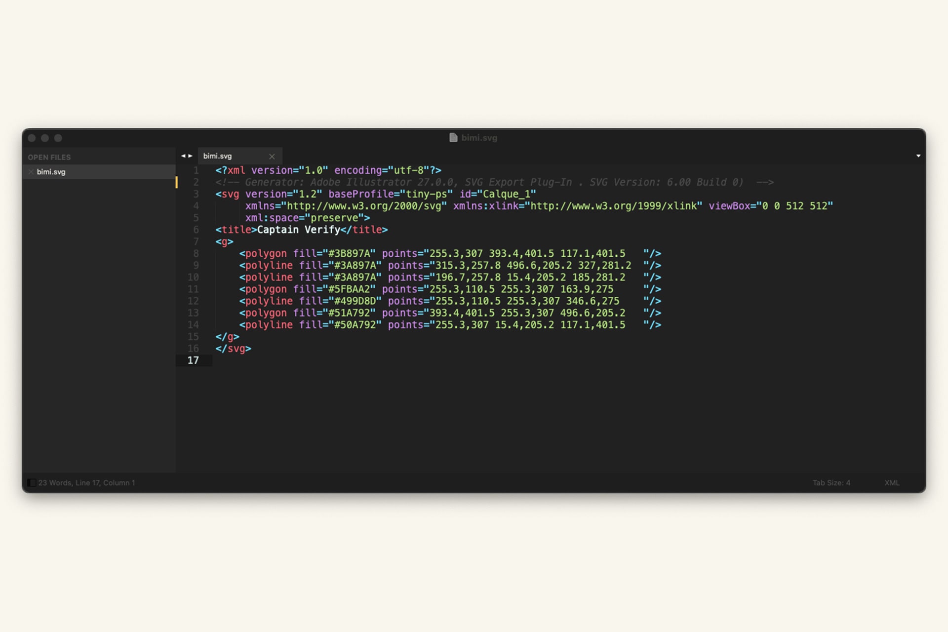 Código SVG en editor de texto.