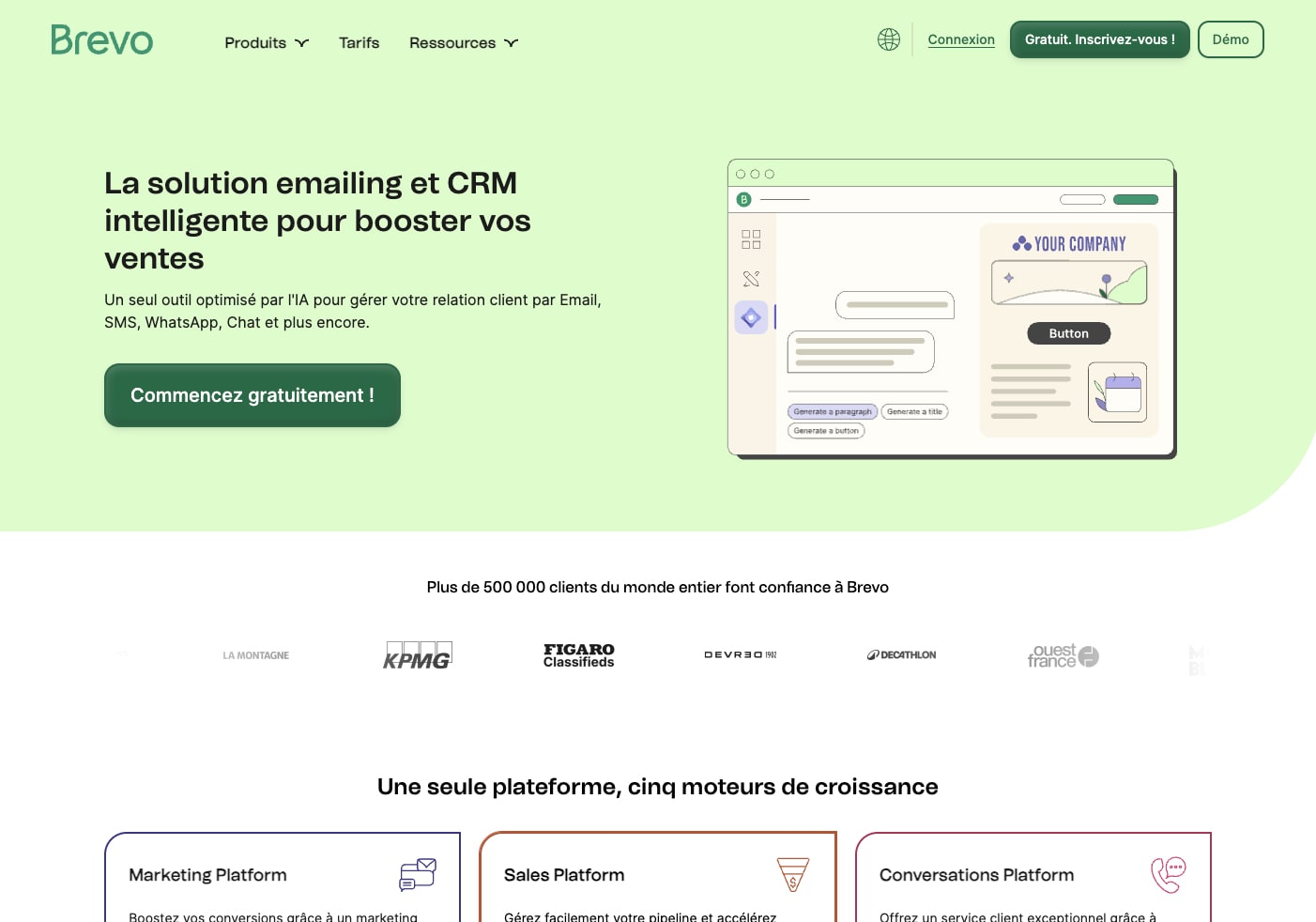 Página de inicio de plataforma CRM Brevo