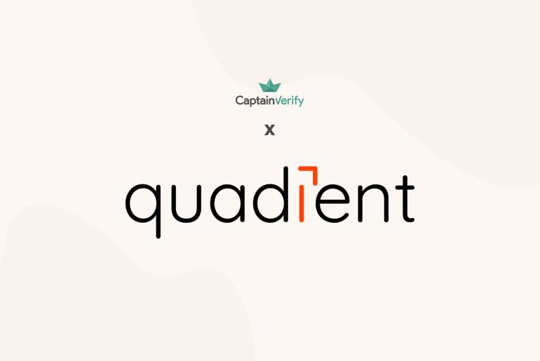 Logos de CaptainVerify y Quadient juntos.