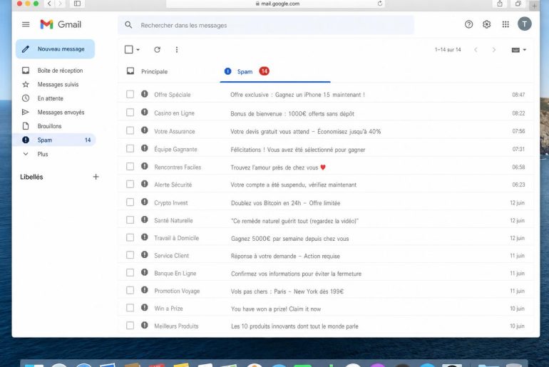 Bandeja de spam de Gmail mostrada en Mac