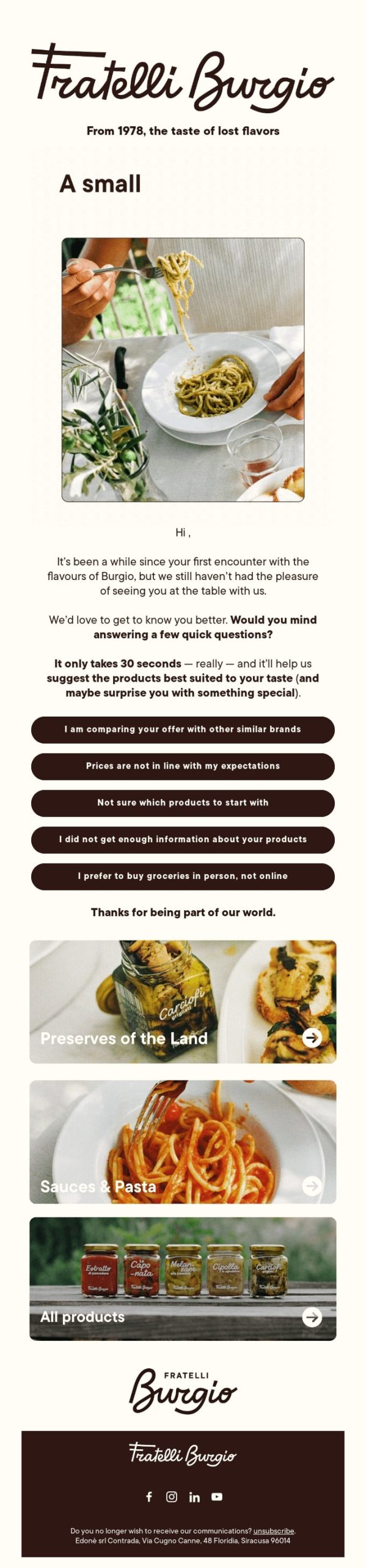 Nudelgericht und Produkte von Fratelli Burgio