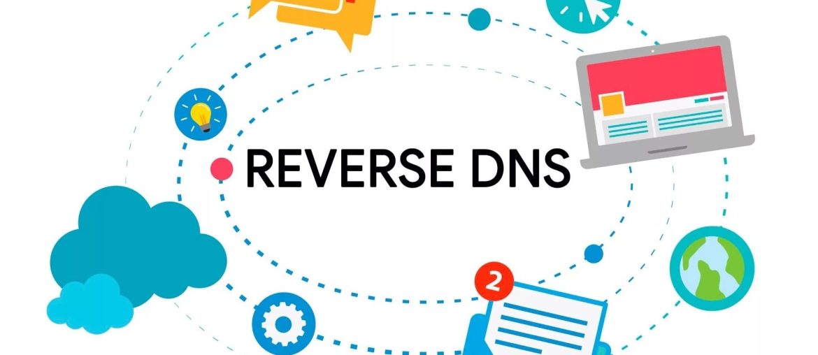 Illustrazione concetto Reverse DNS e comunicazione online.