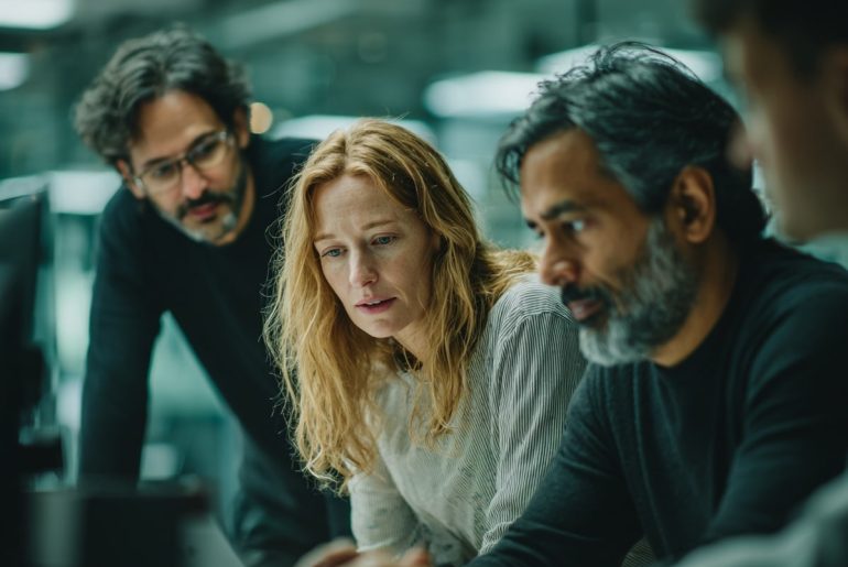 Persone che discutono attorno a un computer