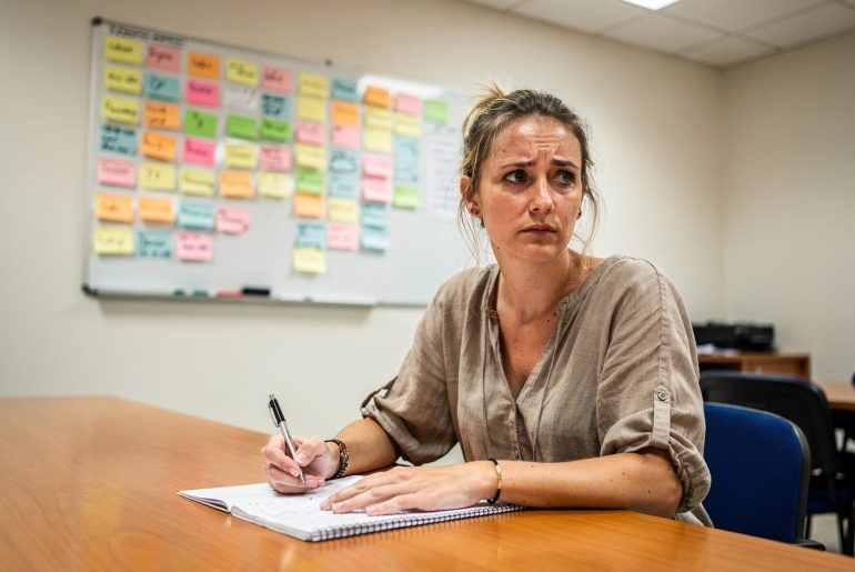 Donna preoccupata in riunione di lavoro