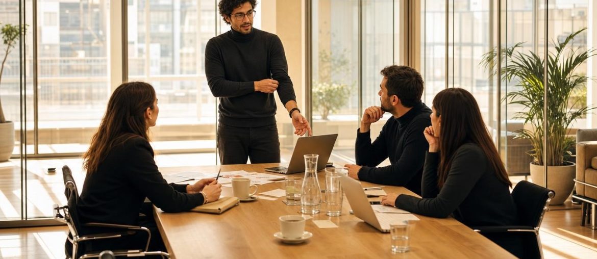 Come leggere un rapporto DMARC aggregato senza errori Riunione di squadra in un ufficio moderno e luminoso
