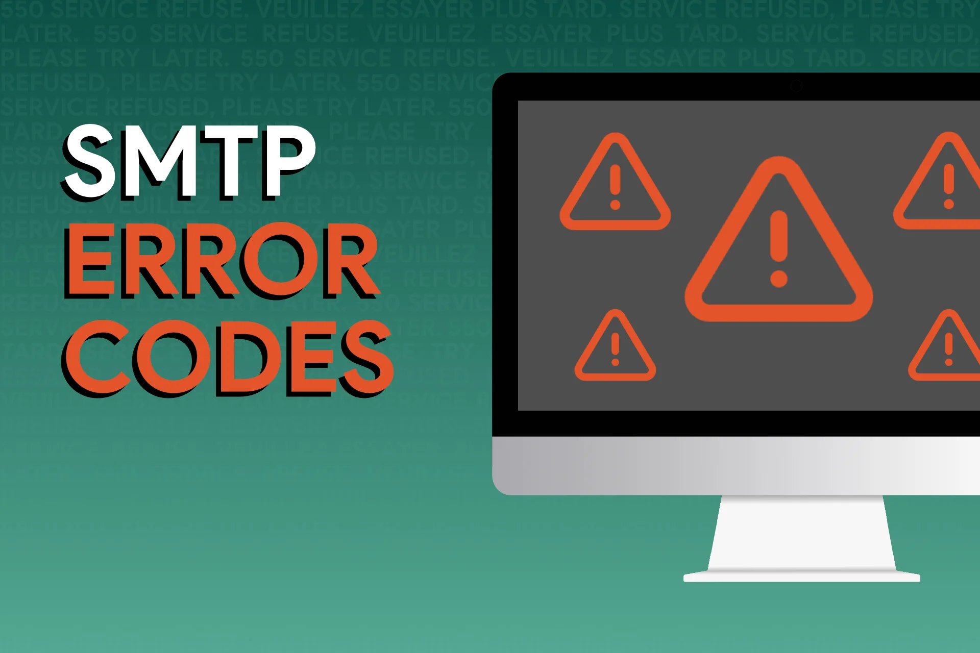 Códigos de erro SMTP com ícones de aviso