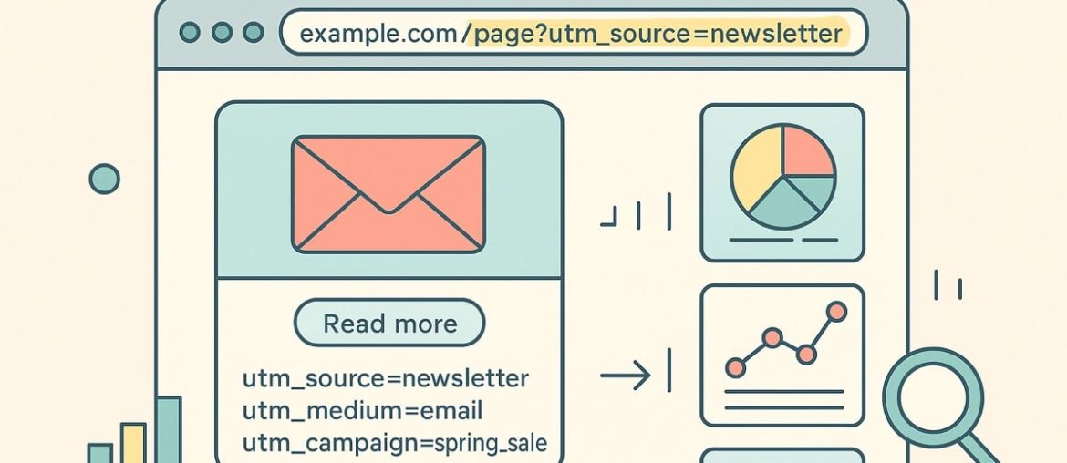 UTM tags e email marketing: o guia para melhor rastrear, analisar e otimizar suas campanhas Etiquetas UTM e marketing por email ilustrados.