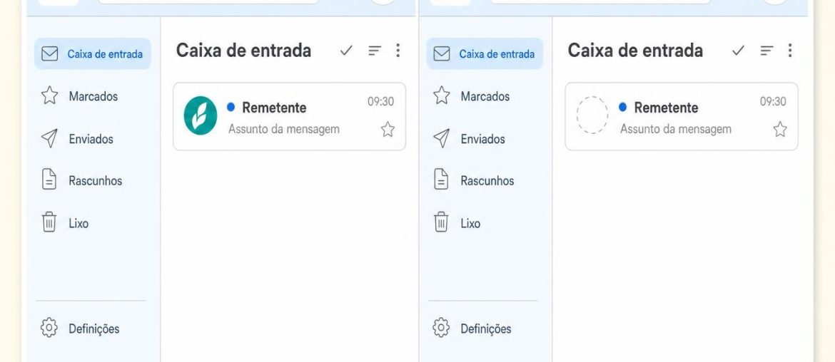 BIMI self-asserted: o que significa para o seu logótipo no email Interface de mensagens com caixa de entrada